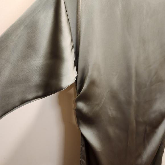 ZARA Olive Green Satin 3/4 Sleeve High Side Slits Midi Dress Top XS - Picture 10 of 13